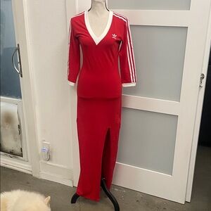 Adidas Red Maxi Dress with White Accents